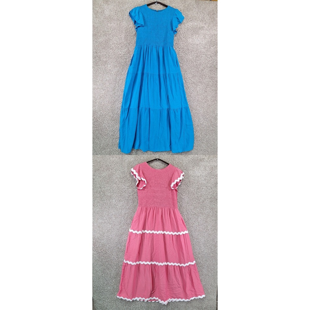 ZESICA Maxi Dress Women Large Blue Smocked Tiered Ruffle Boho Summer Lot of 2